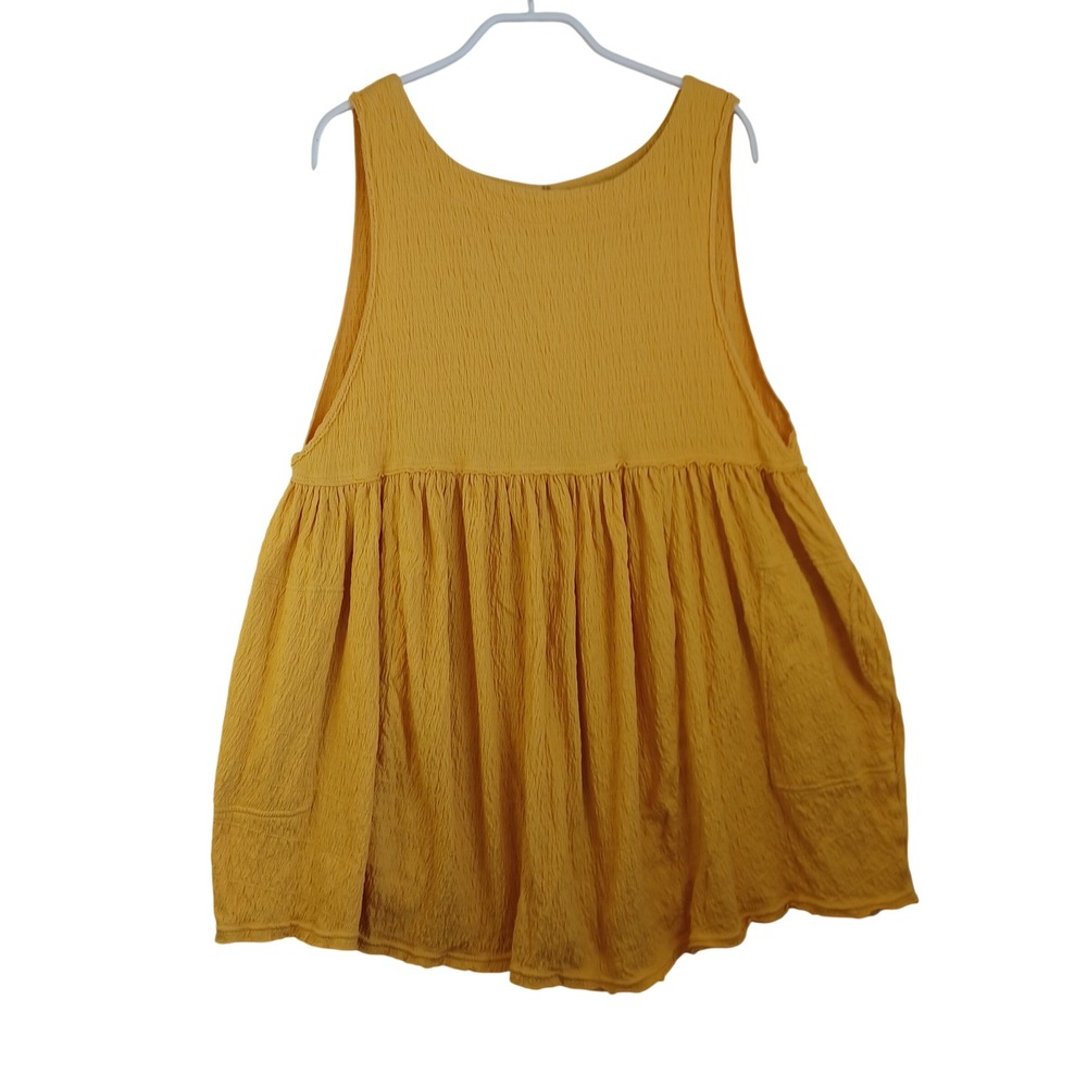 Free People Beach Marigold Yellow Textured Gauze Babydoll Mini Dress Tunic Small